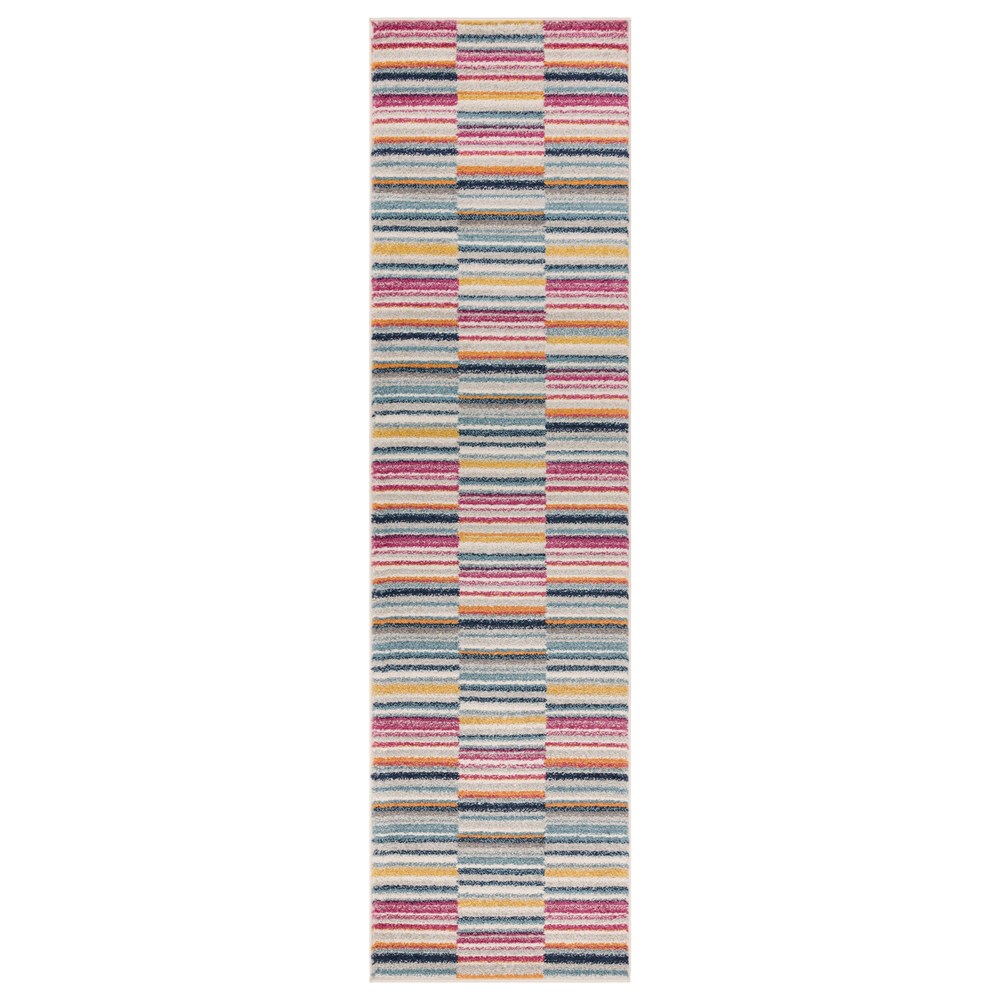 Muse MU06 Geometric Striped Woven Runner Rugs in Pink Multi